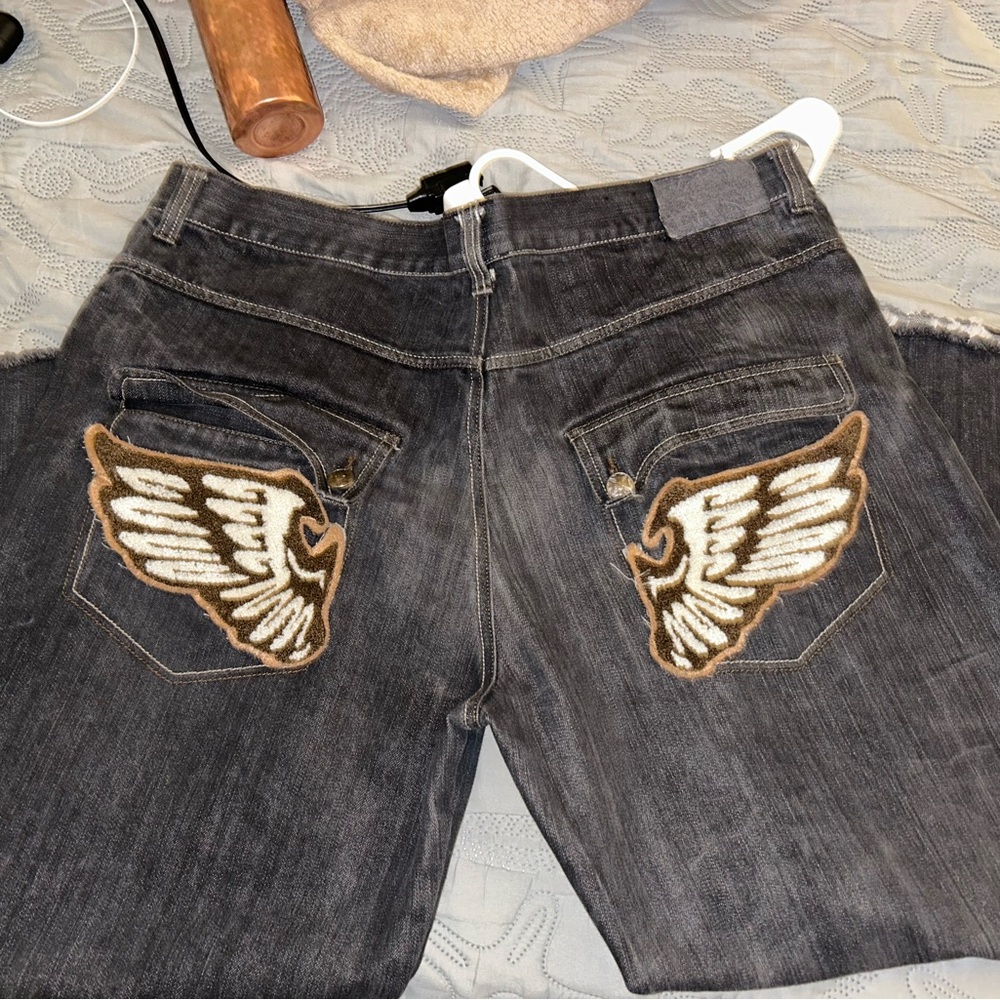 Men's Black Jeans with Wing Embroidery